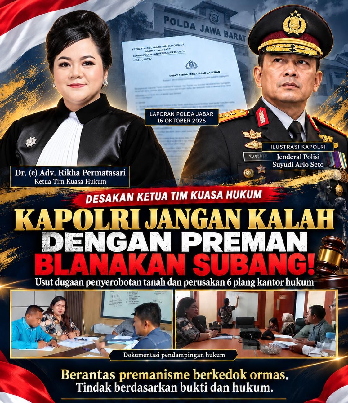 Dugaan Penyerobotan Tanah Dilaporkan ke Polda Jabar, Enam Plang Kantor Hukum Diduga Dicabut dan Dihilangkan