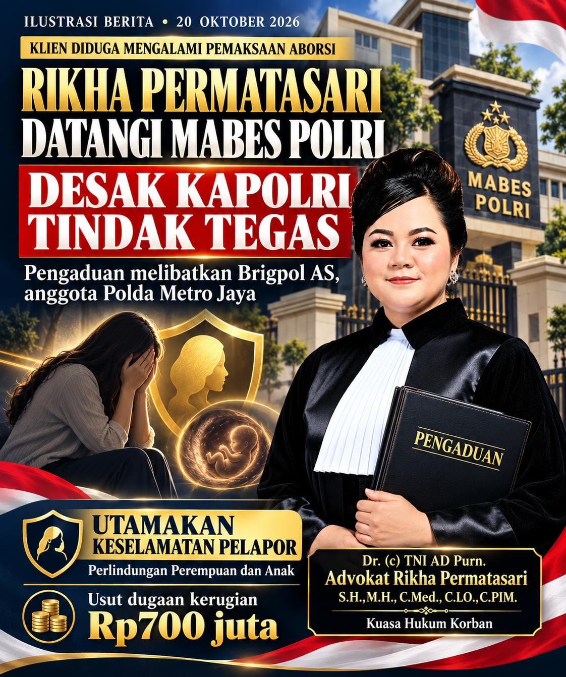 Dugaan Pemaksaan Aborsi Libatkan Oknum Pangkat Brigpol AS, Rikha Permatasari Datangi Mabes Polri Desak Kapolri Tindak Tegas 
